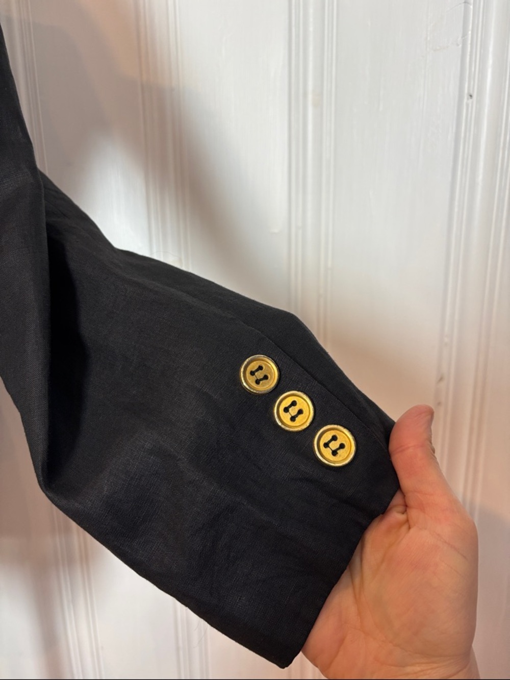 Vintage HOLT RENFREW Double-Breasted Black Linen Blazer | Size Medium estimated - Picture 7 of 10